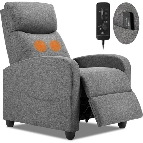 Sweetcrispy Massage Recliner Chair for Adults, Adjustable Home Theater Seating with Lumbar Support for Living Room, Modern Fabric Reclining for Small Space, Grey