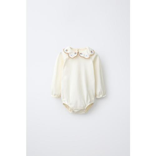 EMBROIDERED FLOWER PETER PAN COLLAR BODYSUIT - Light ecru | ZARA United States