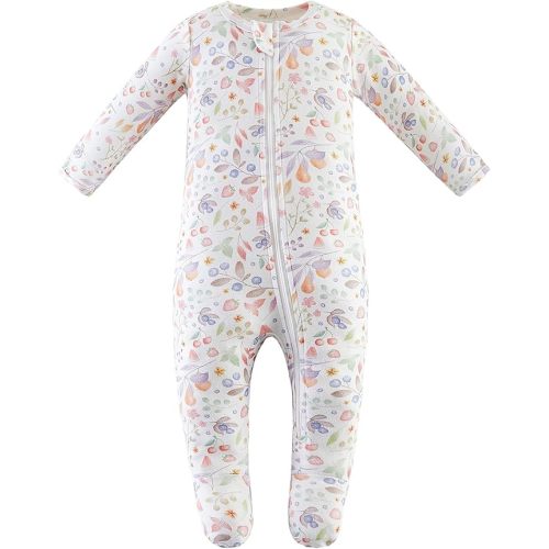 Owlivia Organic Cotton Baby Pajamas, Boys Girls Zip Front Sleep 'N Play Pjs, Footed Sleeper, Long Sleeve