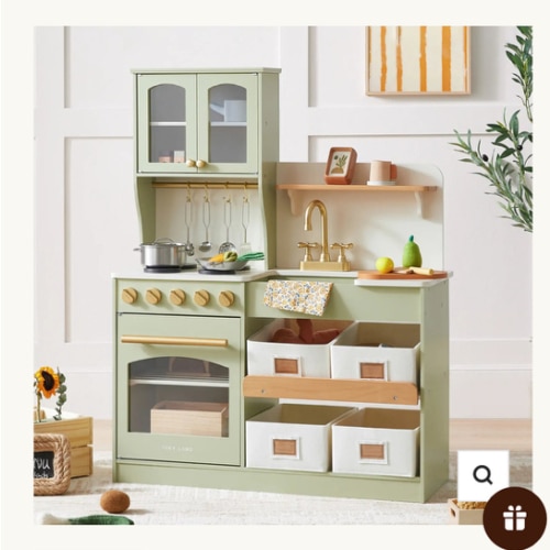 Tiny Land® Pretend Play Kitchen for Toddlers - Serenity Wooden Kitchen – Green