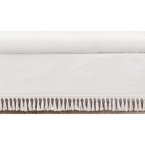 Sweet Jojo Designs Ivory Gender Neutral Boho Bohemian Girl Boy Baby Nursery Crib Bed Skirt Dust Ruffle - Solid Color Beige Cream Off White Farmhouse Chic Unisex Minimalist Tassel Fringe Macrame Cotton