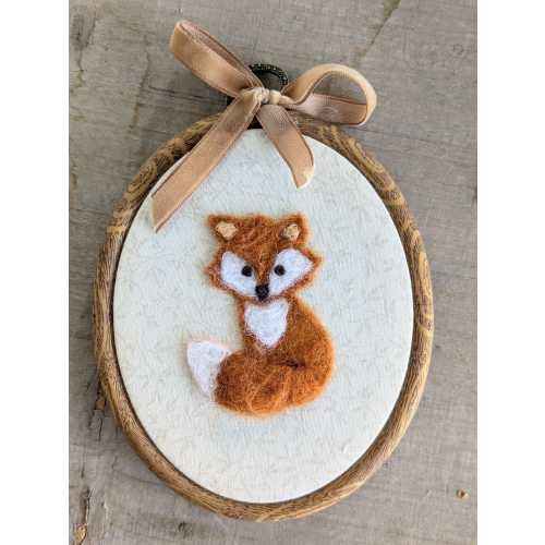 Needle Felted Fox Nursery Decor: Embroidered Woodland Animal Art, Farm critter, personalized name hoop