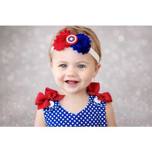 Superhero Captain America Baby Headband | Red White Blue Headband | Newborn Flower Elastic Headband | Photo Prop | Chiffon Flowers Glitter