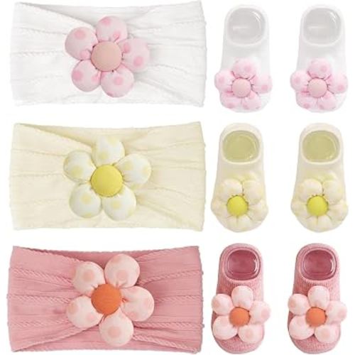 CÉLLOT Baby Flower Headbands and Floral Sock Sets for Babies Newborn Girls | Breathable and Super Soft |Baby Toddler Infants Essentials Accessories | Idea Gifts for Mom