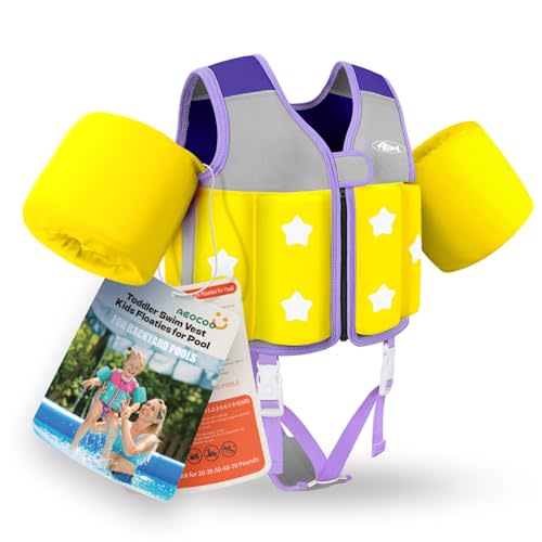 AEOCOO Kids Pool Floaties 1-2-3-5-7-9 Years Old, Toddler Swim Vest 20-30-50-70 Pounds, Comfortable Extended Wear Kids Float Jacket with Crotch Strap, Bright Design and Unpadded Sides for Comfort