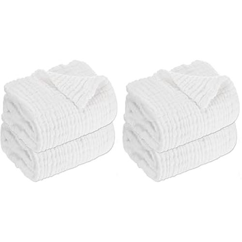 Aablexema Baby Muslin Bath Towels - Set of 2 Large Size 43X43 Inches Swaddle Blanket for Newborn Toddlers Boys Girls (White) (Pack of 2)