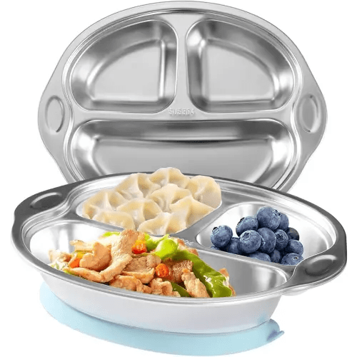 Stainless Steel Baby Suction Plates: Divided Plates Designed for Babies and Toddlers, Made of 100% Food-Grade Materials Ideal for Baby-Led Weaning BPA-Free Toddler Feeding Supplies Are Dishwasher Safe