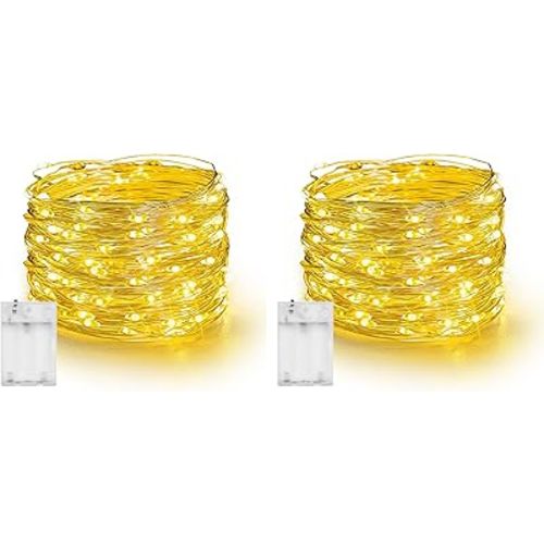 Dazzle Bright Fairy Lights Battery Operated, 2 Pack Total 40FT 120LED Silver Wire Waterproof String Lights, Christmas Decorations for Indoor Outdoor Bedroom Yard Party Decor, Warm White