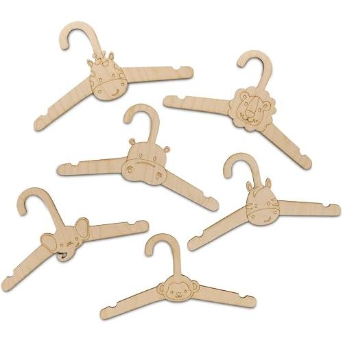 DIY Wooden Baby Hangers for Closet, 5 Sets of 6 Animal Infant Hangers for Baby Clothes and Safari Nursery Decor, by Woodpeckers