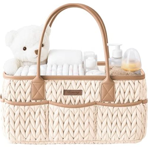 Konssy Baby Diaper Caddy Organizer, Braided Quilted Design with PU Handles