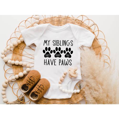 My Siblings Have Paws, Pregnancy Announcement Baby Bodysuit, Pet Pregnancy Announcement, Sibling Bodysuit,Cute Baby Shower Gift Dog Bodysuit