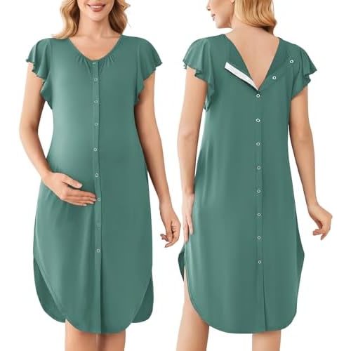 Ekouaer Labor and Delivery Gown 3 in 1 Nursing/Hospital/Breastfeeding/Maternity Flying Short Sleeve Nightgown with Button