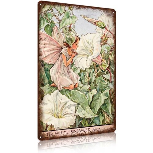 Flower Fairy Wall Decor Vintage Metal Tin Signs Fairy Garden Accessories - The White Bindweed