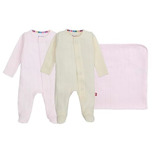 magnetic me Goodnight Baby Gift Set | Magnetic Footie Pajamas & Blanket | Baby Shower Gift for Newborns, Cotton Candy Pointelle, NB
