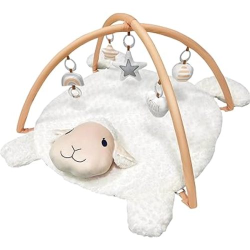 LADIDA Baby Play Mat, Tummy Time Mat with 5 Toys, Washable Baby Activity Mat for Visual, Hearing, Sensory, Motor Development, Little Sheep Playmat
