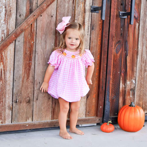 Pumpkin Smocked Pink Check Bishop Bubble