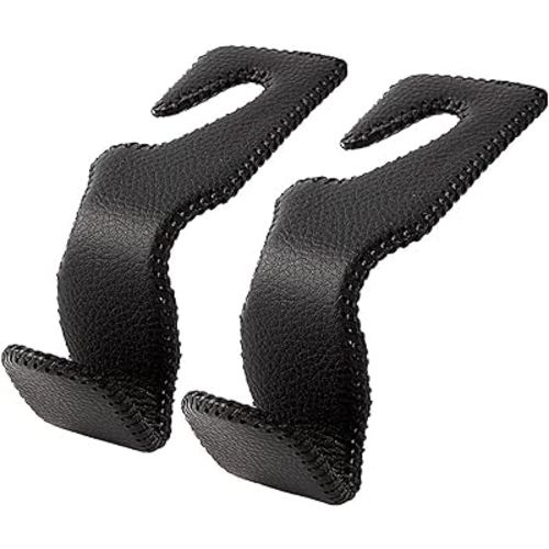 AMVOYOA Headrest Hooks for Car, Back Seat Organizer Black Leather Hanger Holder Hook, for Hanging Purses and Bags and Coats, Pack of 2