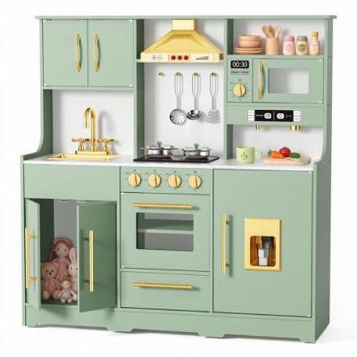 Kinder King Wooden Kids Play Kitchen, Toy Kitchen Playset for Toddler, Realistic Kitchen Sets w/Lights & Sounds, Gift for Boys Girls Age 3+, Green