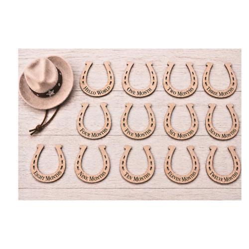 Custom Western Baby Milestone Markers: Engraved Wooden Horseshoe Set