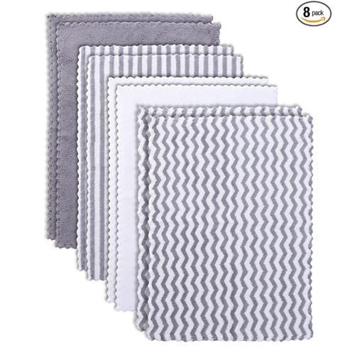 8 Pack Super Soft Baby Burp Cloths, Baby Washcloths, Ultra Absorbent Large Newborn Burping Cloth for Boy and Girl, Milk Spit Up Rags, Unisex for Baby Sensitive Skin, Grey and White, 16 × 12 Inch
