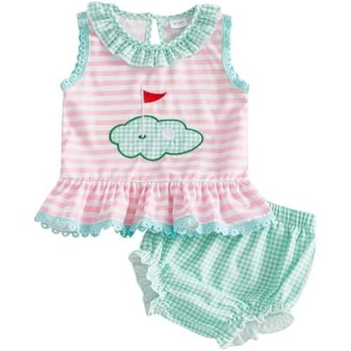 Baby Girl Golf Clothes Summer Sleeveless Tank Tops T Shirt Bloomers Shorts Set Newborn Girls Baby Golf Outfit
