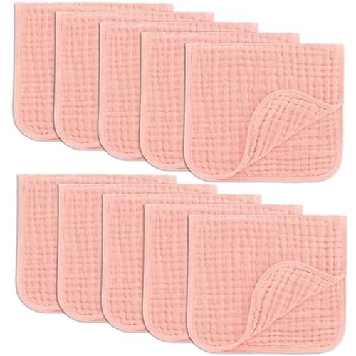 Comfy Cubs Muslin Burp Cloths 20" x 10", Pack of 10 - Large, 6-Layer, Ultra Absorbent 100% Cotton for Baby Drool and Messes - Soft, Safe & Gentle Baby Burp Cloths for Boys & Girls - Lace