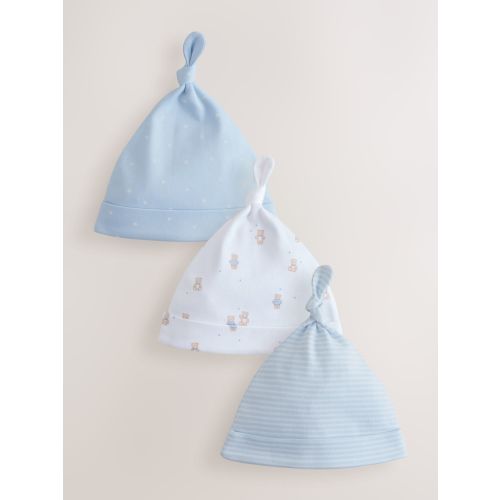 Blue Tie Top Baby Hats 3 Pack (0-12mths)