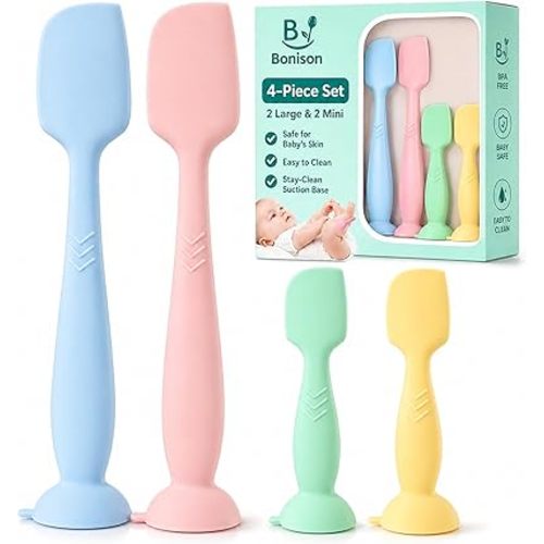 Upgraded 4-Pack Silicone Diaper Cream Spatula with Travel Case - Soft Full-Size & Mini Applicators for Rash Ointment, Diaper Care & Everyday Care, Ideal for Newborn Essentials and Baby Shower Gifts