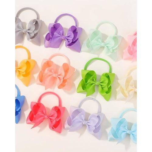 jollybows 40pcs 4inches Baby Girls Grosgrain Ribbon Hair Bows Headbands Nylon Elastic Hair Band Hair Accessories for Infants Newborn