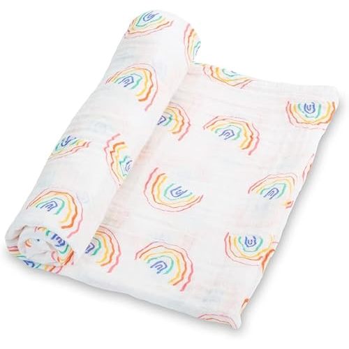 LollyBanks Muslin Swaddle Blankets, 100% Cotton Baby Swaddle Blanket for Boys and Girls, 47 x 47 Inches Cozy Newborn Swaddle, Soft and Breathable Baby Receiving Blankets, Registry (Rainbow Print)