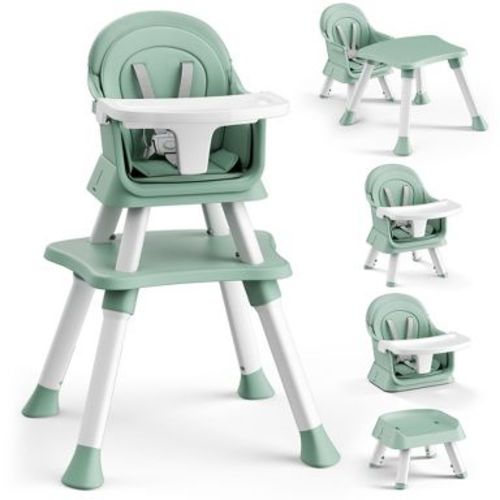 Kinder King 8 in 1 Baby High Chair, Coverts to Dining Booster Seat, Removable Tray & Double Seat Cover, Easy to Wipe, White & Green