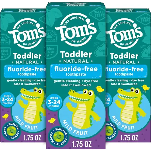 Tom's of Maine Fluoride-Free Toddler Training Toothpaste, Mild Fruit, 1.75 oz. 3-Pack (Packaging May Vary)