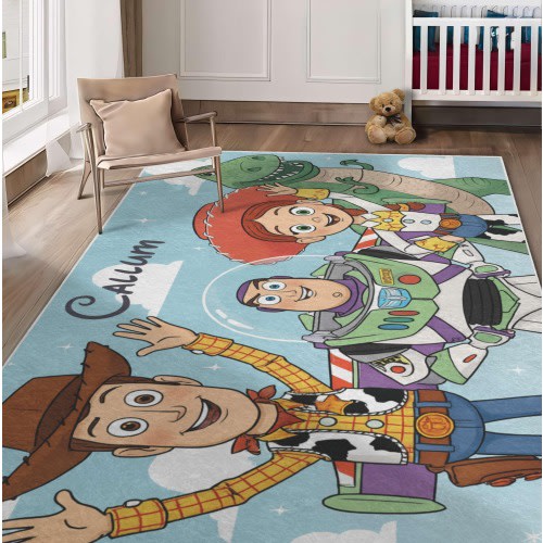 Personalized Toy Story Rug: Disney Nursery Decor, Woody Buzz Kids Room Carpet