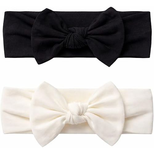 Baby Girl Headbands-Infant,Toddler Cotton Handmade Hairbands with Bows Child Hair Accessories (2, Black-Soft White, 3-36 Month)