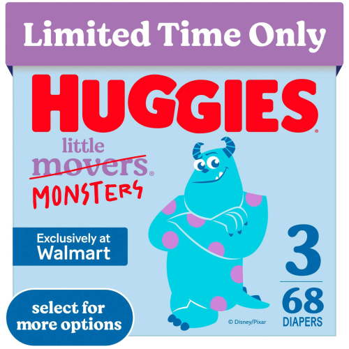 Huggies Little Movers Baby Diapers, Little Monsters Edition, Size 3 (16-26 lbs), 68 Count
