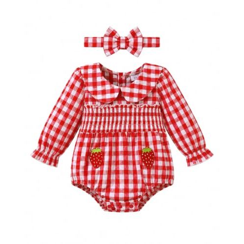 Renotemy Baby Girl Clothes Fall Winter Outfits Smocked Romper Preemie-18M | Newborn Baby Girl Outfit Gifts, Smocked Bubble Romper, Peter Pan Collar Jumpsuit with Headband, Long Sleeve Infant Clothes