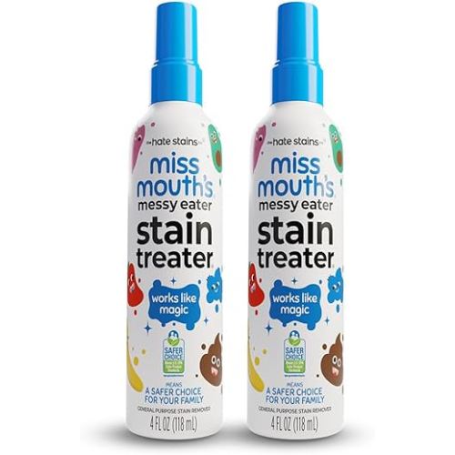 Miss Mouth's Messy Eater Stain Treater Spray - 4oz 2 Pack Stain Remover - Newborn & Baby Essentials - No Dry Cleaning Food, Grease, Coffee Off Laundry, Underwear, Fabric
