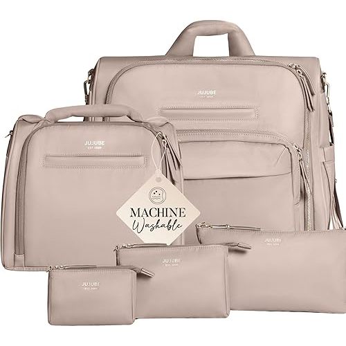 JuJuBe Insulated Bottle Bag, Satchel Diaper Bag, Convertible with Portable Changing Pad & 3-Piece Pouch Set, Taupe | Mothers Day Gift