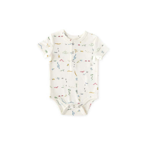 Short Sleeve Henley One-Piece - Crawling Critters