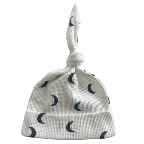 Organic Waffle Knot Beanie, White/Blue Moon