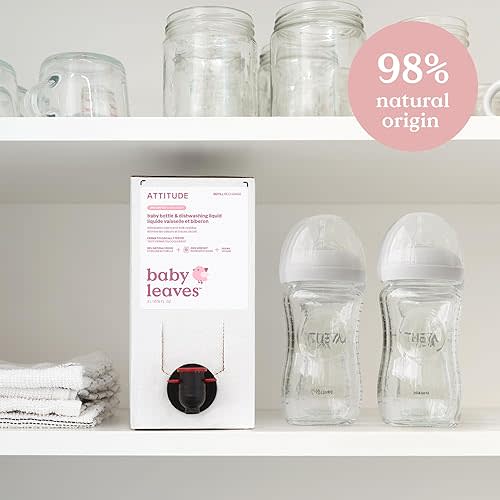 ATTITUDE Baby Bottle & Dish Soap, EWG Verified Bottle Cleaner, Fragrance Free & Dye Free, Removes Milk Residue & Grease, Vegan, Bulk Refill, Unscented, 67.6 Fl Oz
