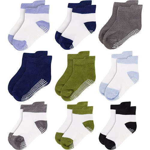 Rising Star Unisex Non Slip Low-Cut Grip Socks for Infants and Toddlers (9 Pack)