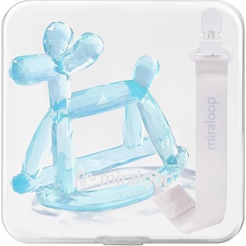 Miraloop Crystal Jelly Baby Teether – Teething Toys 3-6 Months Food Grade Silicone Teether with Storage Box and Pacifier Clip, Safe for Babies (Voyages Clip+Box)