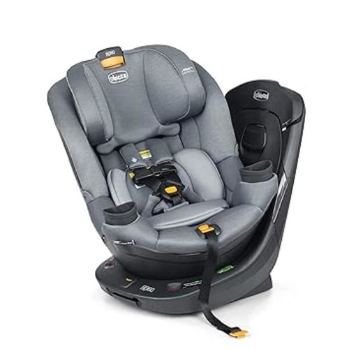 Chicco Fit360 ClearTex Rotating Convertible Car Seat with 360 Degree Rotation for Rear-Facing and Forward-Facing, LeverLock Self-Tensioning Lock System, Titanium/Grey