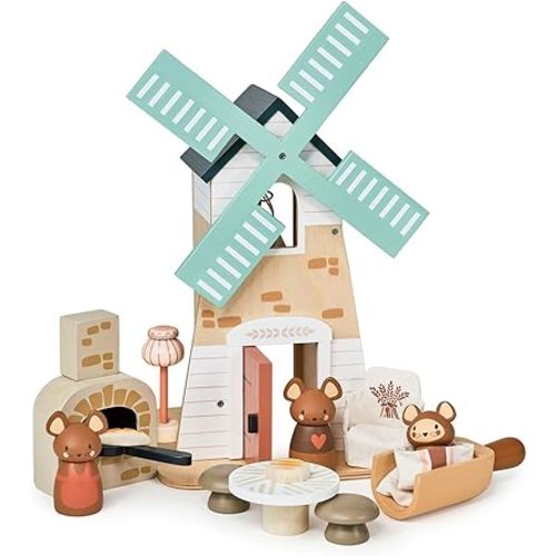 Tender Leaf Toys - Penny Windmill - Adorable Wooden Rotating Windmill with Toy Mouse Family and Accessories - Imaginative Play Set - Develop Creative Storytelling - Improve Fine Motor Skills - Age 3+