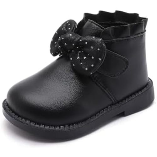LIZISHU Baby Girls Boots Soft Leather Ankle Boots with Bow Infant Booties for Toddler 6-24Months First Walking Shoes