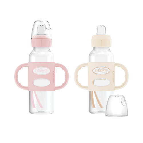 8oz Milestones Narrow Sippy Bottle with Silicone Handles & Soft Spout - 2pk - 6m+ - Light Pink & Ecru