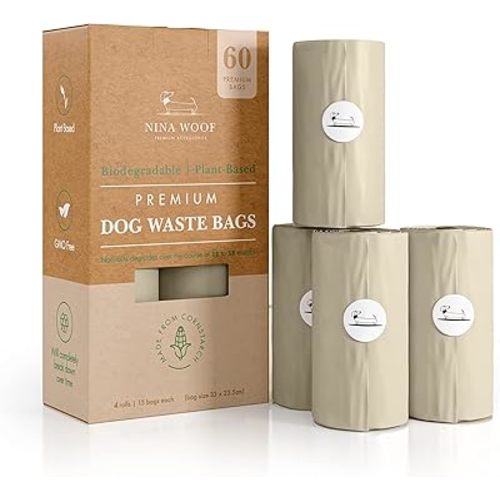 100% Certified Home Compostable and Biodegradable Dog Poop Bags - ASTM D6400 & EN 13432 Compliant Dog Waste Bags – 60 Bags – 4 x Rolls of Plant Based Compostable Poop Bag
