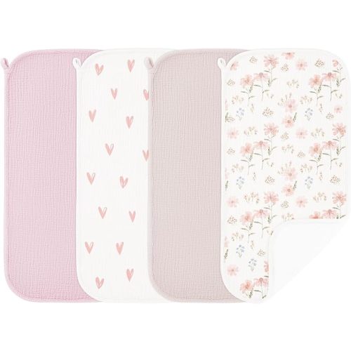 Susurration Muslin Burp Cloths, Soft Baby Burping Cloths for Unisex Boys and Girls, Newborn Essentials Large Extra Absorbent Washcloths, 20x10in, 4 Pack