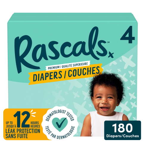 Rascals Premium Diapers, Size 4, Mega Carton, 180 Count, Size 3-7 - Walmart.ca